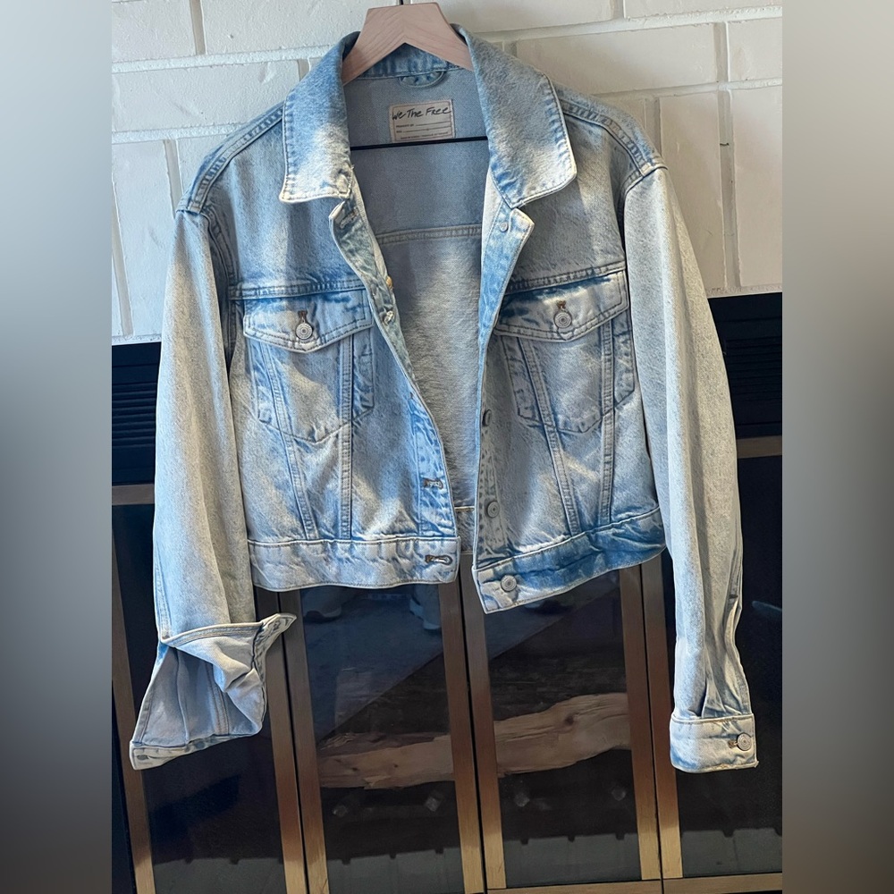 Free People We the Free oversized and cropped light wash denim jacket
